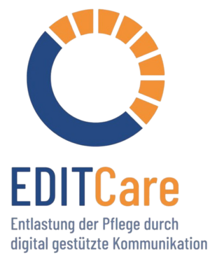 EDITCare Logo mit orange-blauem Design