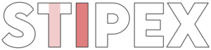 Schriftzug 'STIPEX' mit dem Buchstaben 'I' in Hellrot und den übrigen Buchstaben in Weiß
